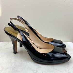 COLE HAAN Nike Air Carma Slingback Black Patent Leather Peep Toe Pumps 10AA